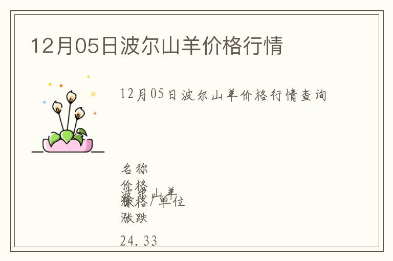 12月05日波爾山羊價格行情