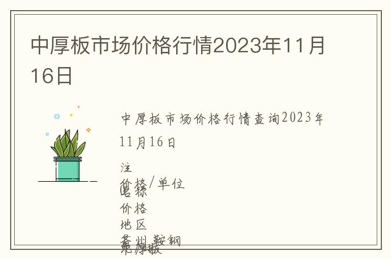 中厚板市場(chǎng)價(jià)格行情2023年11月16日