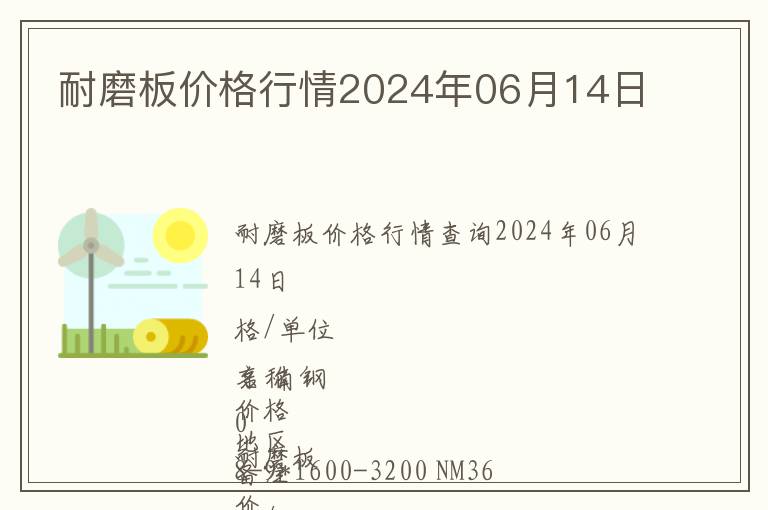 耐磨板價格行情2024年06月14日
