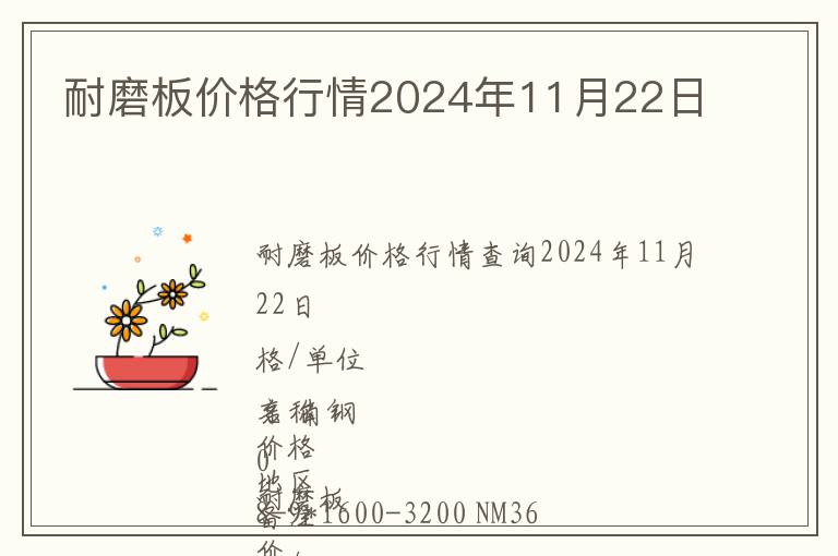 耐磨板價(jià)格行情2024年11月22日