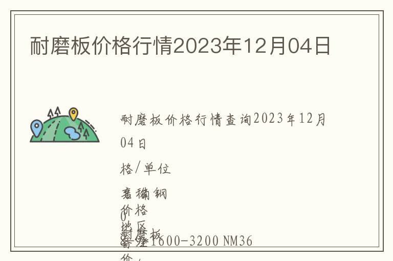 耐磨板價格行情2023年12月04日