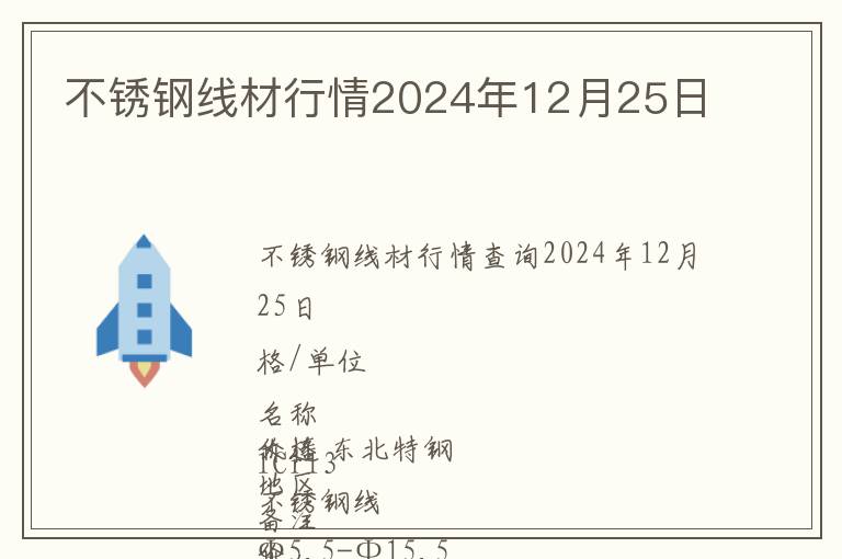 不銹鋼線(xiàn)材行情2024年12月25日
