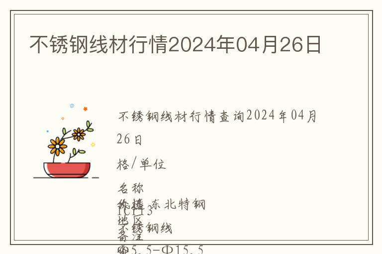 不銹鋼線材行情2024年04月26日