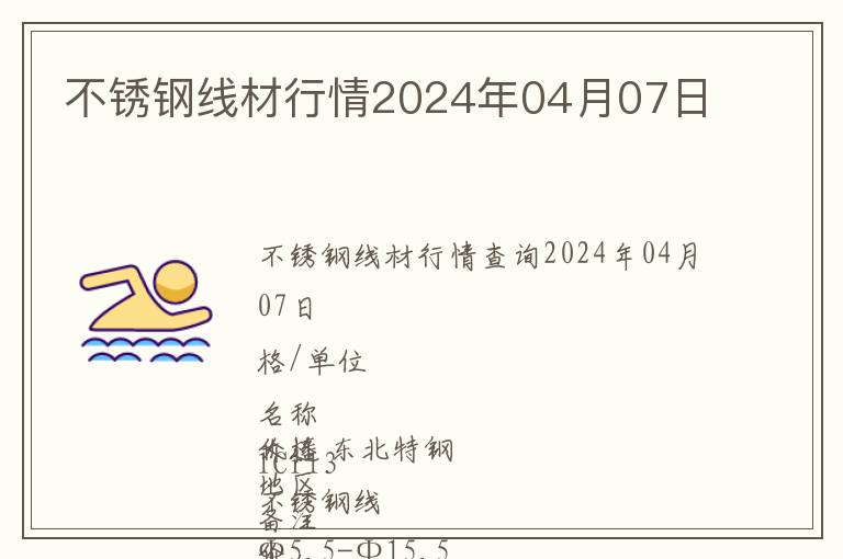 不銹鋼線材行情2024年04月07日