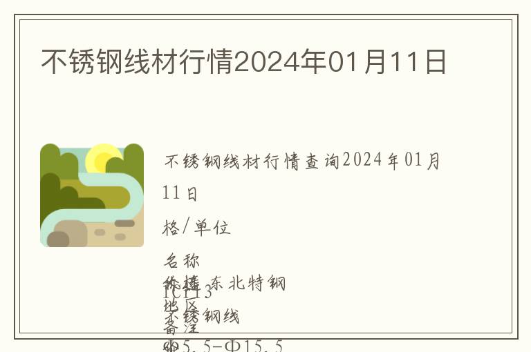 不銹鋼線材行情2024年01月11日