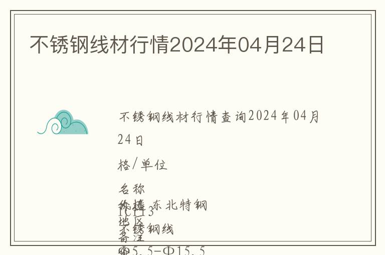 不銹鋼線材行情2024年04月24日