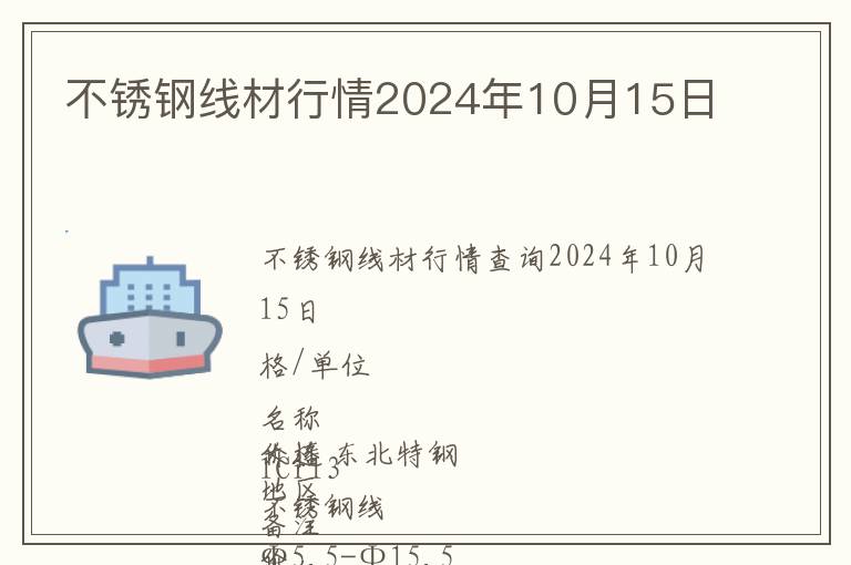 不銹鋼線材行情2024年10月15日