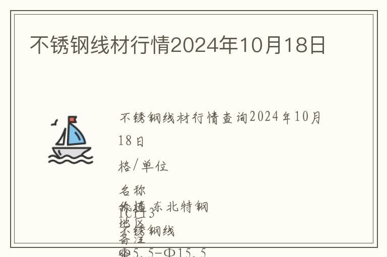 不銹鋼線材行情2024年10月18日