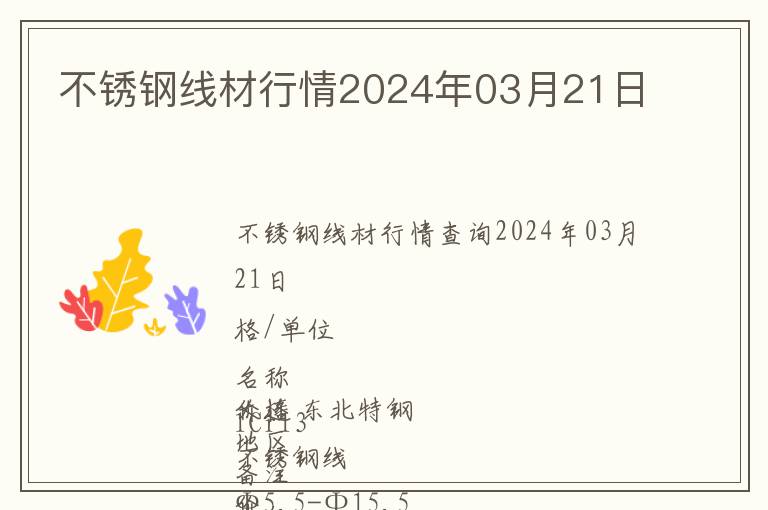 不銹鋼線材行情2024年03月21日