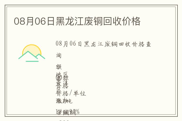 08月06日黑龍江廢銅回收價格