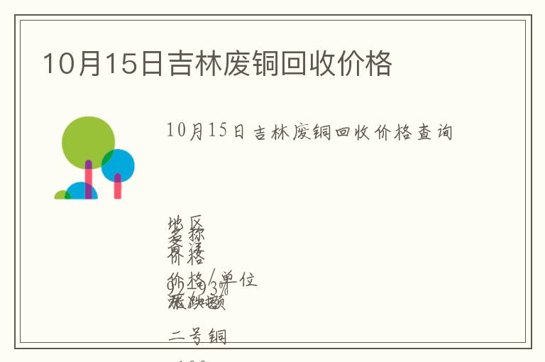 10月15日吉林廢銅回收價(jià)格
