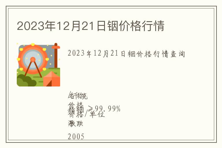 2023年12月21日銦價(jià)格行情