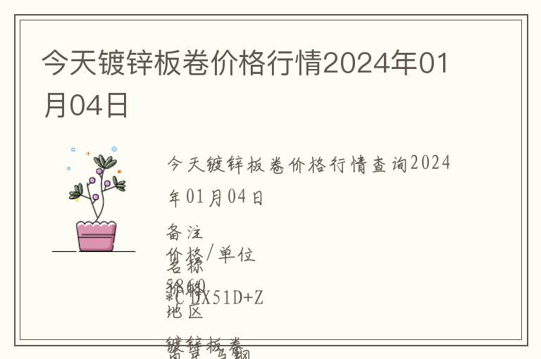 今天鍍鋅板卷價格行情2024年01月04日
