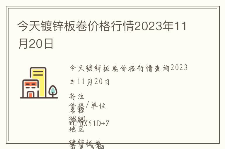 今天鍍鋅板卷價格行情2023年11月20日