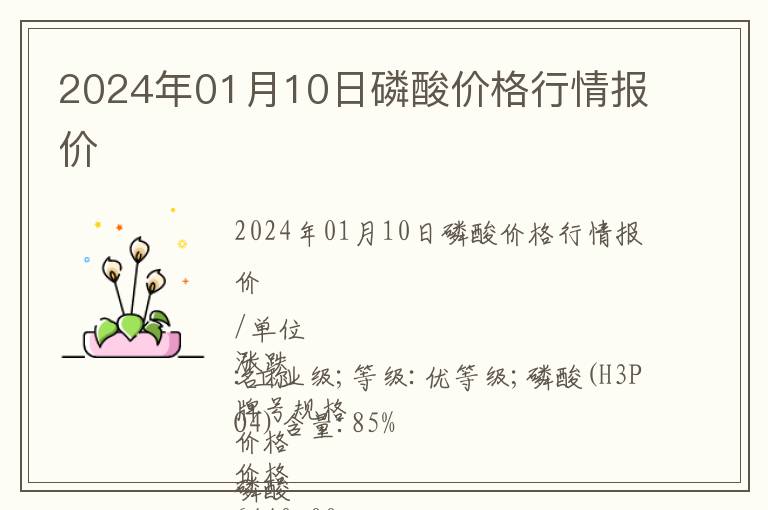 2024年01月10日磷酸價(jià)格行情報(bào)價(jià)