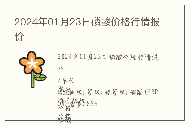 2024年01月23日磷酸價格行情報價
