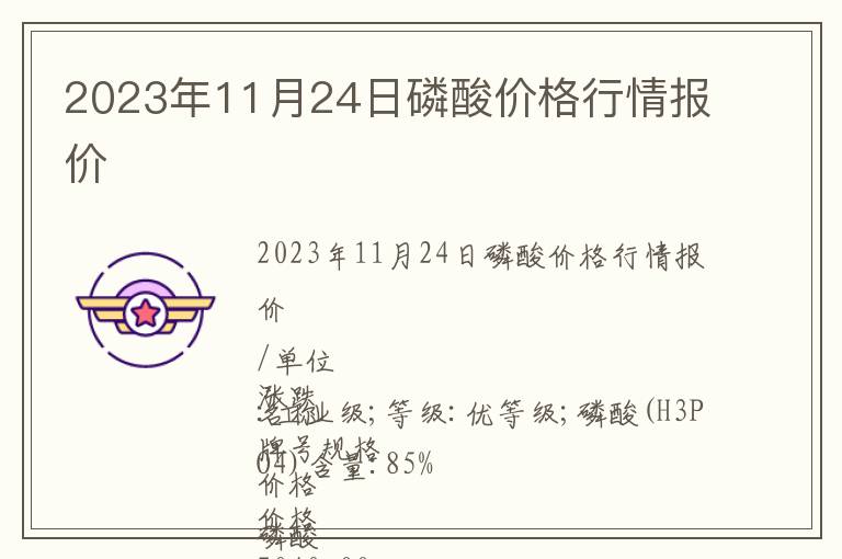 2023年11月24日磷酸價格行情報價