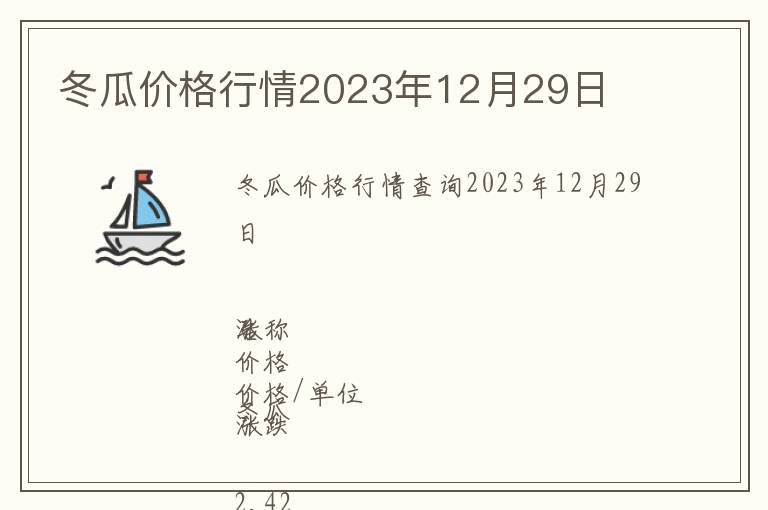冬瓜價格行情2023年12月29日