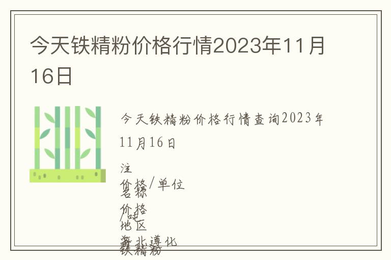 今天鐵精粉價格行情2023年11月16日