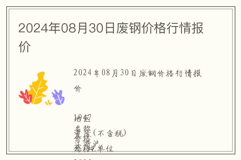 2024年08月30日廢鋼價格行情報價