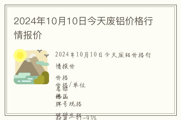 2024年10月10日今天廢鋁價格行情報價