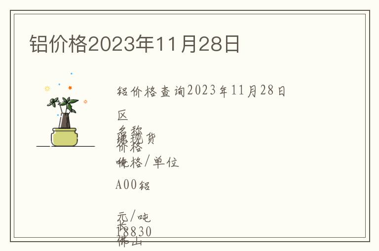 鋁價(jià)格2023年11月28日