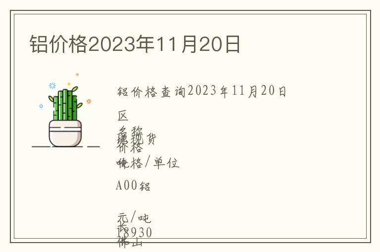 鋁價(jià)格2023年11月20日