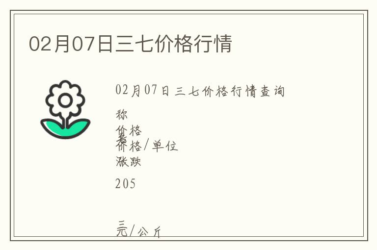 02月07日三七價格行情