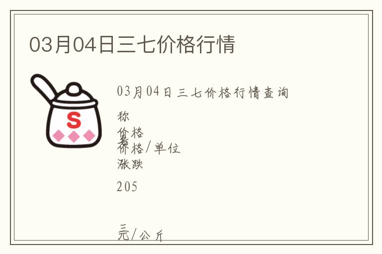 03月04日三七價格行情