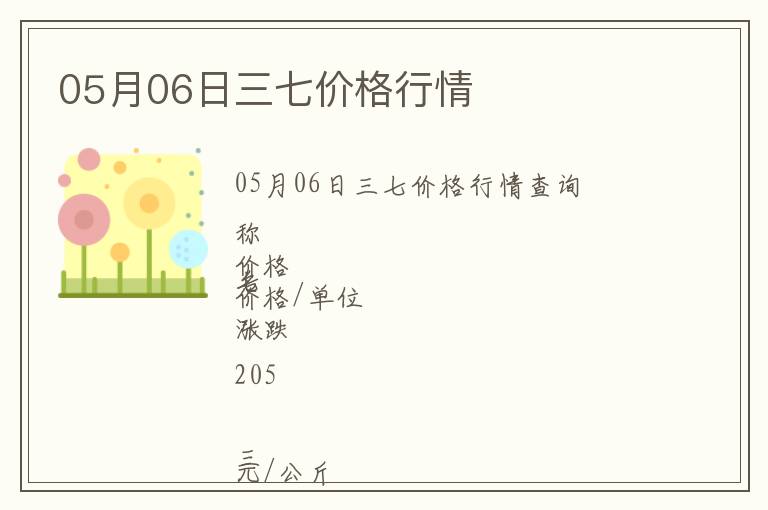 05月06日三七價格行情