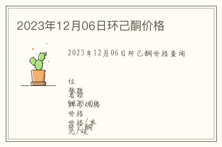 2023年12月06日環己酮價格