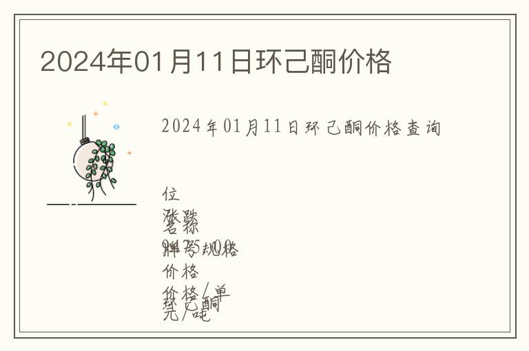 2024年01月11日環己酮價格