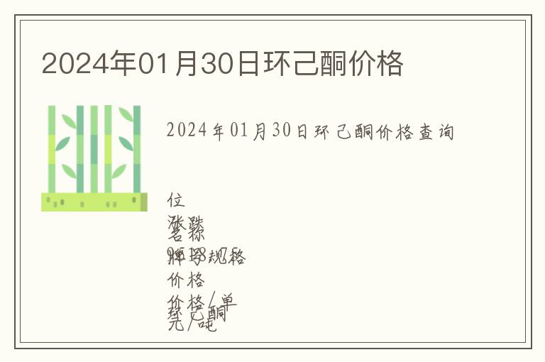 2024年01月30日環(huán)己酮價(jià)格