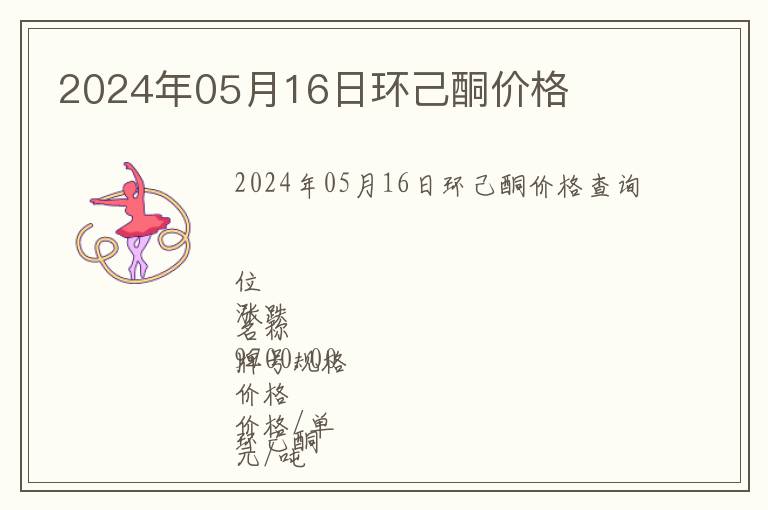 2024年05月16日環(huán)己酮價(jià)格