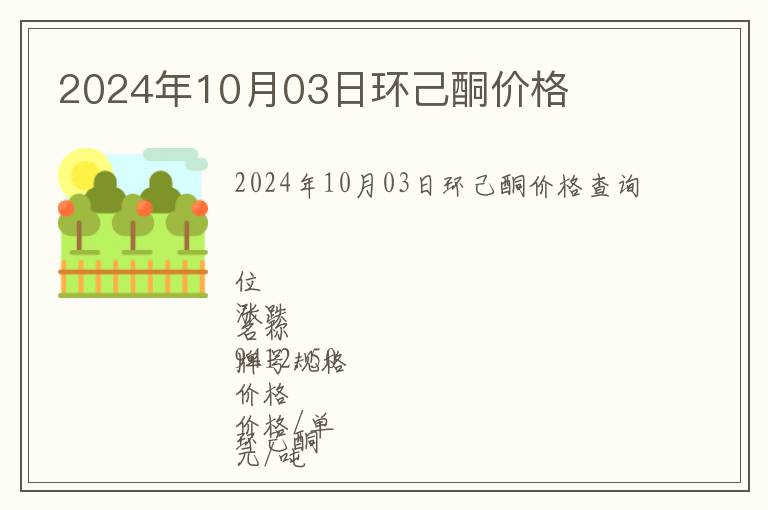 2024年10月03日環己酮價格