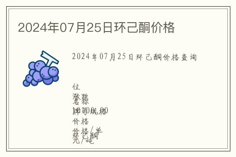 2024年07月25日環己酮價格