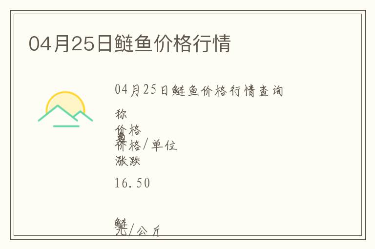 04月25日鰱魚價(jià)格行情