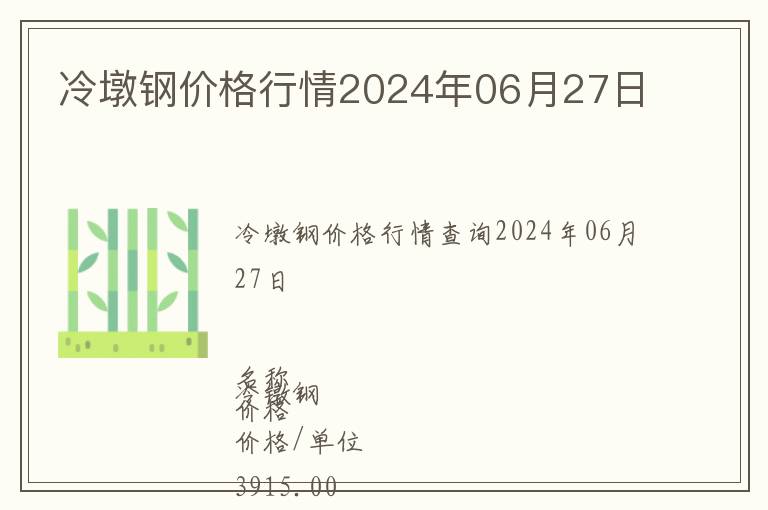 冷墩鋼價格行情2024年06月27日