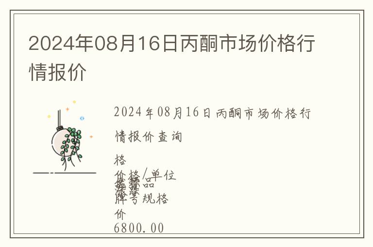 2024年08月16日丙酮市場價格行情報價