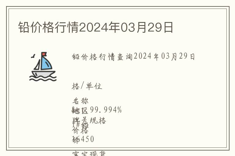 鉛價格行情2024年03月29日