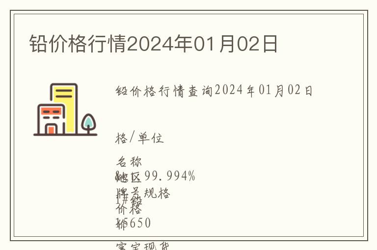鉛價格行情2024年01月02日