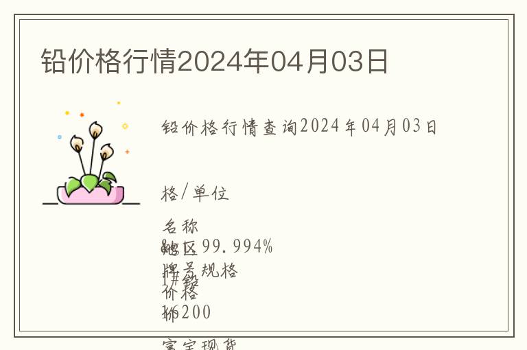 鉛價格行情2024年04月03日