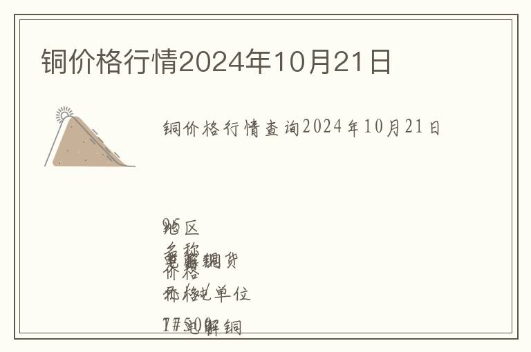銅價格行情2024年10月21日