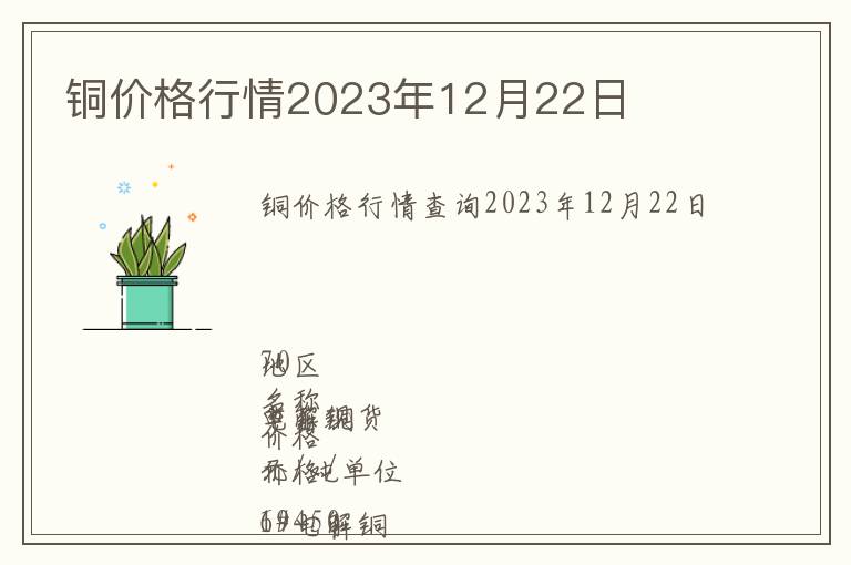 銅價格行情2023年12月22日