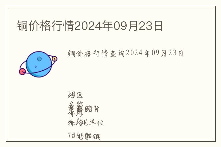銅價(jià)格行情2024年09月23日