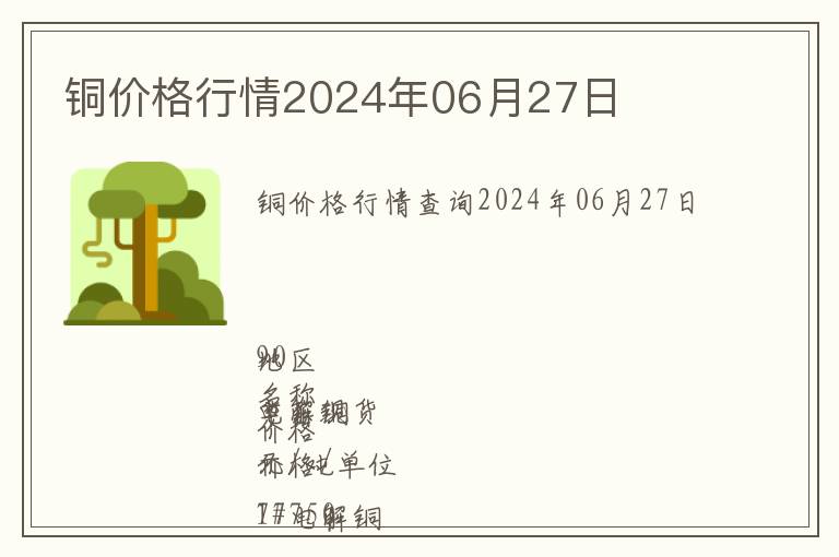 銅價格行情2024年06月27日