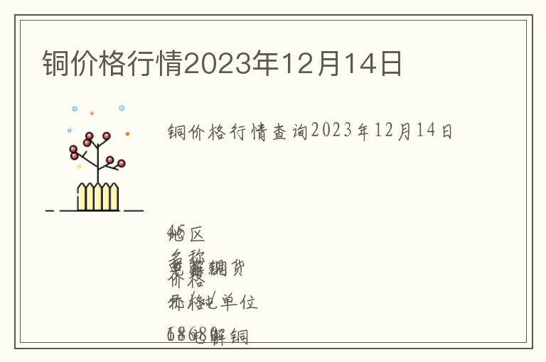 銅價格行情2023年12月14日
