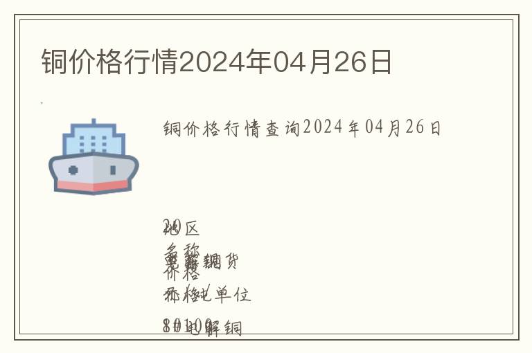銅價格行情2024年04月26日