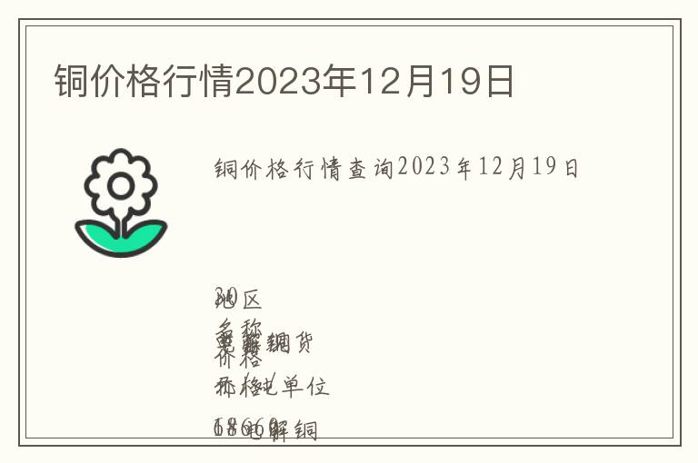 銅價格行情2023年12月19日