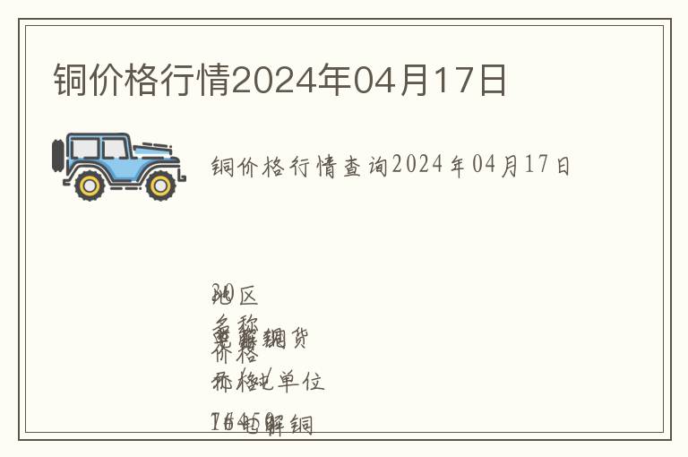 銅價格行情2024年04月17日